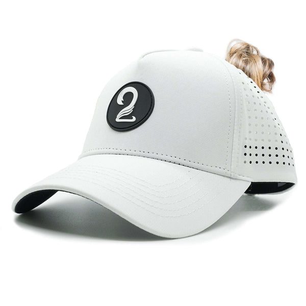 White Aoraki Ponytail Womens Trucker Hat with breathable, water-resistant material and high ponytail opening for women outdoors
