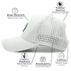 White Aoraki Womens Trucker Hat with ponytail opening, water-resistant material, breathable laser perforation, bamboo moisture-wicking headband, and comfortable PadSnap closure