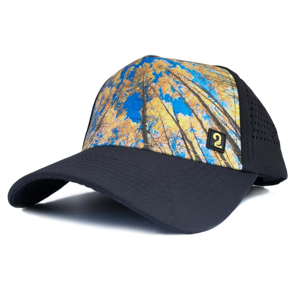 Mens trucker hats with mountain landscape design, breathable, water-resistant, and moisture-wicking for outdoor adventures