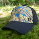 Mens trucker hats with mountain landscape design, breathable, water-resistant, and moisture-wicking for outdoor adventures