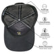 Top view of mens trucker hats showing moisture-wicking comfort headband, water-resistant fabric, PadSnap closure, and geographic coordinates inside brim