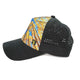 Mens trucker hats with unique landscape photo design, breathable perforated black mesh, water-resistant fabric, and moisture-wicking bamboo headband for outdoor adventure