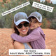 Woman and child wearing matching high ponytail womens trucker hats outdoors in a rocky natural setting