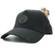 Black female trucker ponytail hat with water-resistant material and breathable design