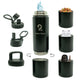 Black double-walled insulated kids water bottle with 26oz capacity, storage compartment for snacks, earbuds, and keys, three BPA-free lids, and customizable colored bottoms