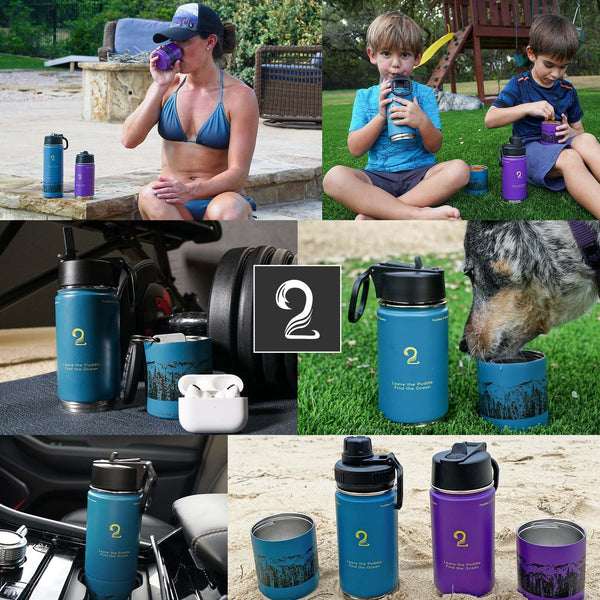 Sip N Seek 22oz kids water bottle with bottom storage compartment, double-walled insulated stainless steel, BPA-free lids, customizable colors, ideal for snacks and drinks on the go