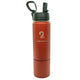 Red double-walled insulated kids water bottle with storage compartment and black flip-top lid