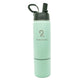 Light green insulated kids water bottle with 2-in-1 storage compartment and black flip-top lid
